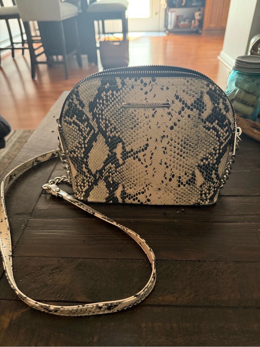 Steve Madden Snake-Print Crossbody in Beige and Black